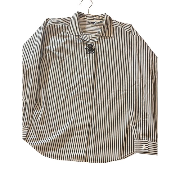 Zero Sport Tops - Vintage Zero Sport Black White Striped Button Down Shirt Embroidered Size M